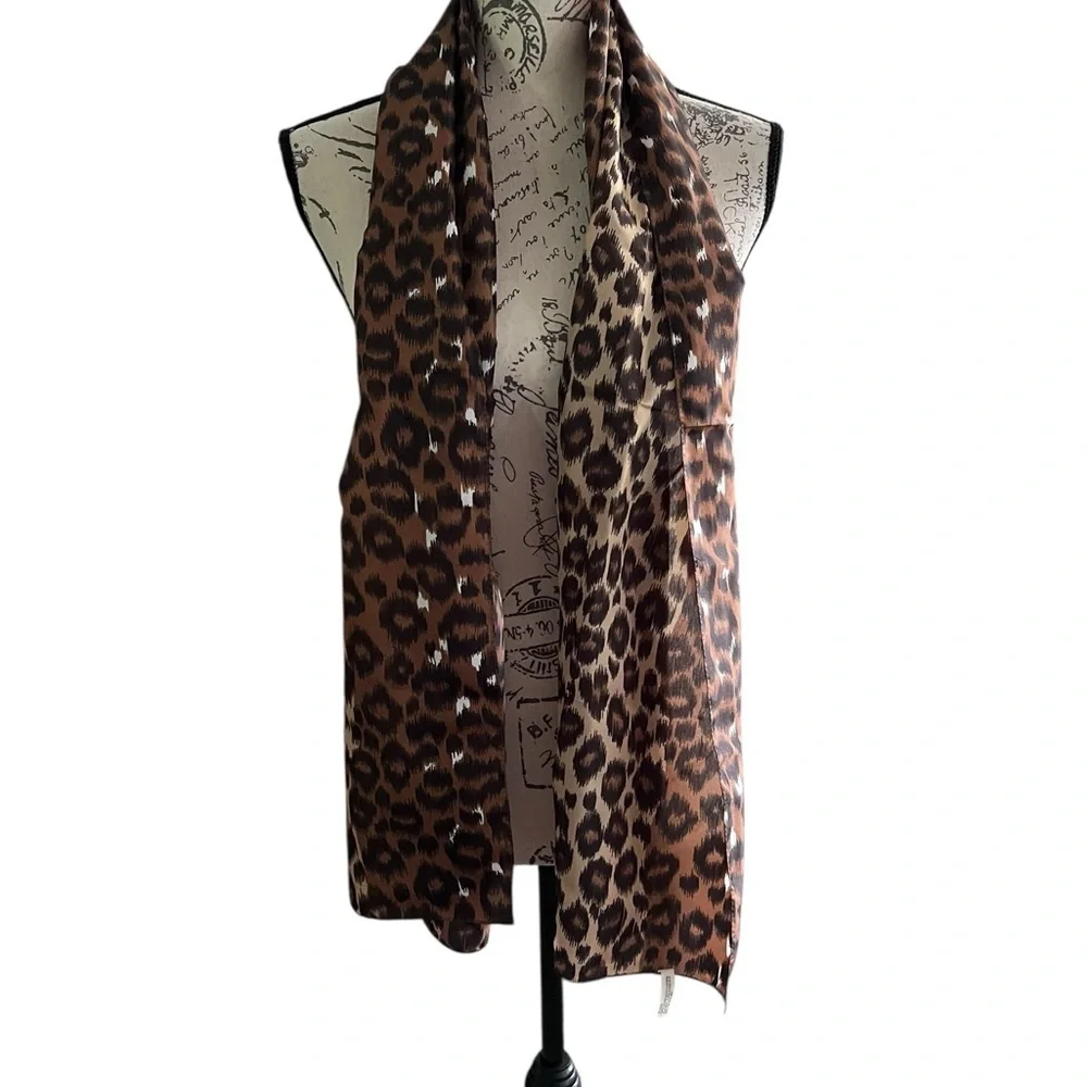 Vintage Created in Italy for Avon Animal Leopard Print Scarf  15" x 60” - Picture 3 of 7